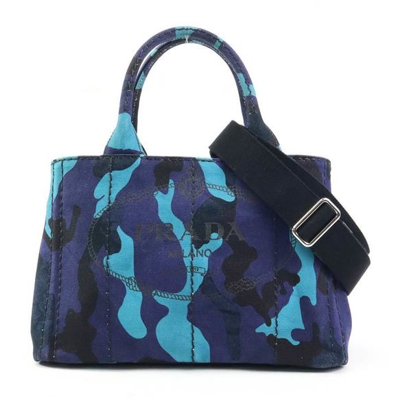 Prada Bag Navy Canapa Blue Black Shoulder Canvas - Picture 1 of 4